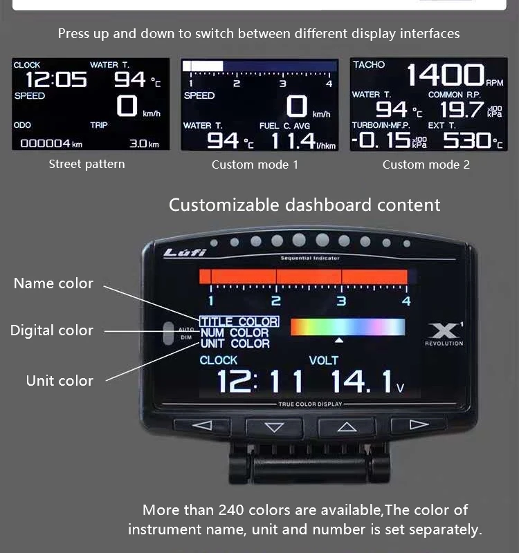 Фото Автомобильный смарт-датчик Lufi X1 OBD 2, спидометр, цифровой турбинный прибор для измерения давления масла, OBD 2 монитор №2