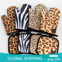 kitchen gloves insulation leopard pattern pad cooking microwave gloves baking bbq oven potholders oven mitts potholder pad