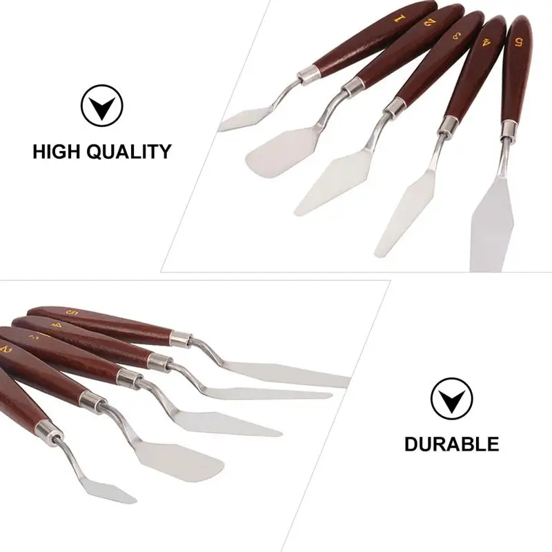 

6Pcs Tools Stainless Steel Multipurpose Metal Fine Art Painting Spatulas Oil Painting Shovels with Painting Tray for Artist