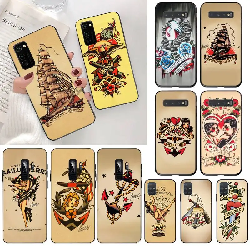 

YJZFDYRM Sailor Jerry Tattoo 06 TPU black Phone Case Hull for Samsung S20 plus Ultra S6 S7 edge S8 S9 plus S10 5G lite 2020