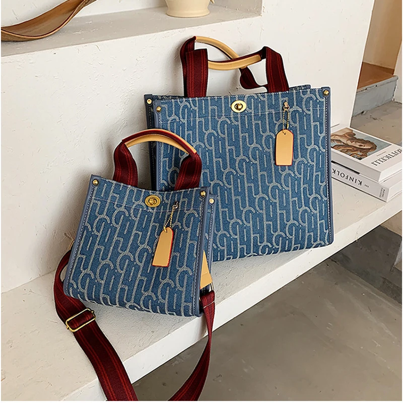 

New Luxury Brand Net Celebrity Same Canvas Large Capacity Shoulder Bag Female Geometric Pattern Handbag Simple Wild Tote Bag