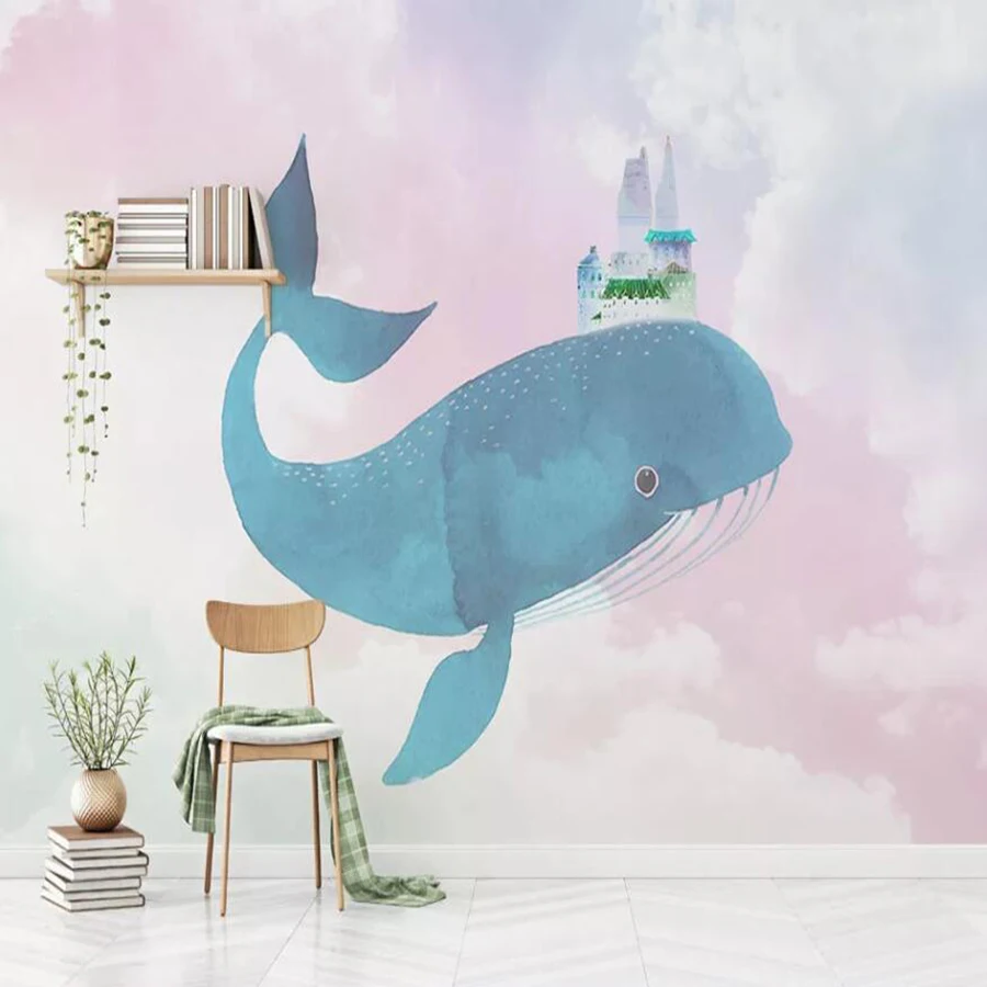 Пользовательские 3D Настенные обои мультфильм КИТ замок цвет Небо дети фоновое