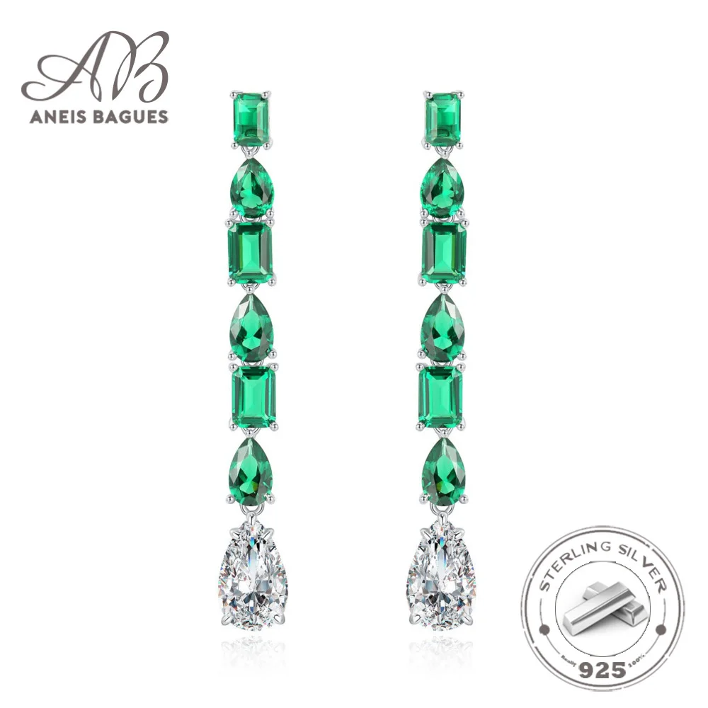 

Aneis Bagues 100% 925 Sterling Silver Synthesis Emerald High Carbon Diamond Drop Earrings For Women Sparkling Party Fine Jewelry