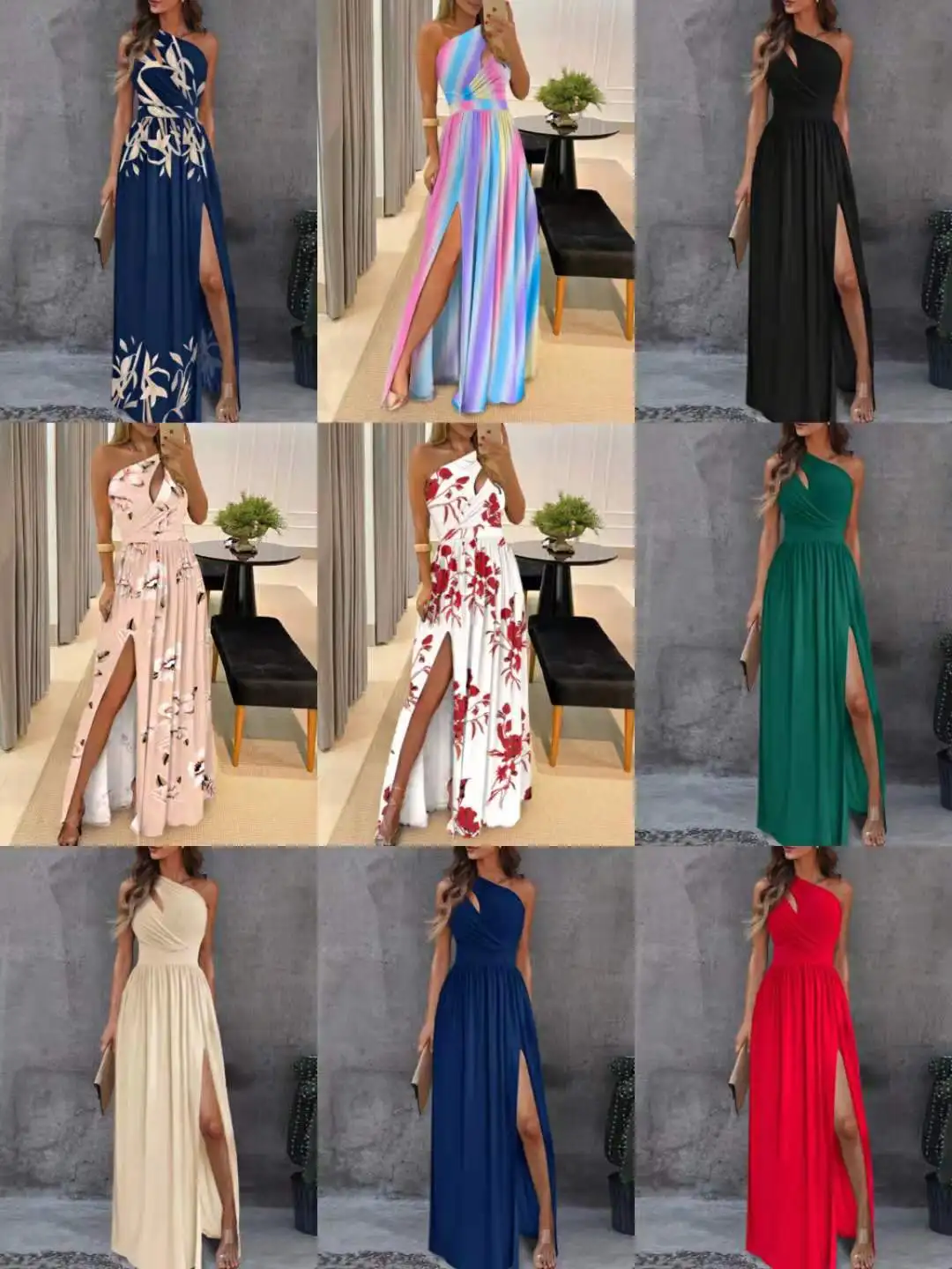 

Elegant Prom Party Dresses Sexy Slim One Shoulder Slant Collar Hollow Halter Neck High Waist Split Streetwear Vestidos De Noche