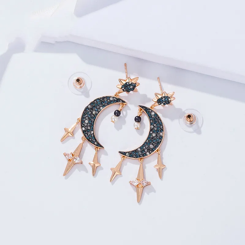 

Fashion Jewelry SWA SYMBOLIC Set Rose Gold Fresh Night Sky Moon And Stars Decoration Crystal Dangle Earrings Set Romantic Gift