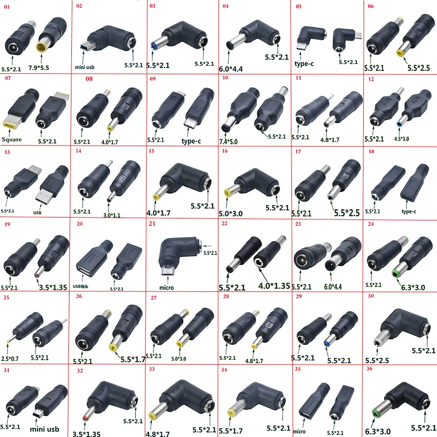 1 шт. общий DC мощность мужчин и женщин 6,5*4,4/4,0X1,7/3,0*1,1/5,5*2,5/usb к 5,5*2,1 разъем конвертер адаптер для ноутбука