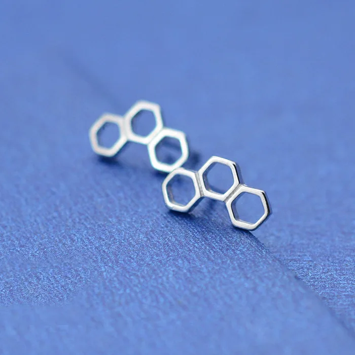 Серьги гвоздики из настоящего стерлингового серебра 925 пробы с шестигранной