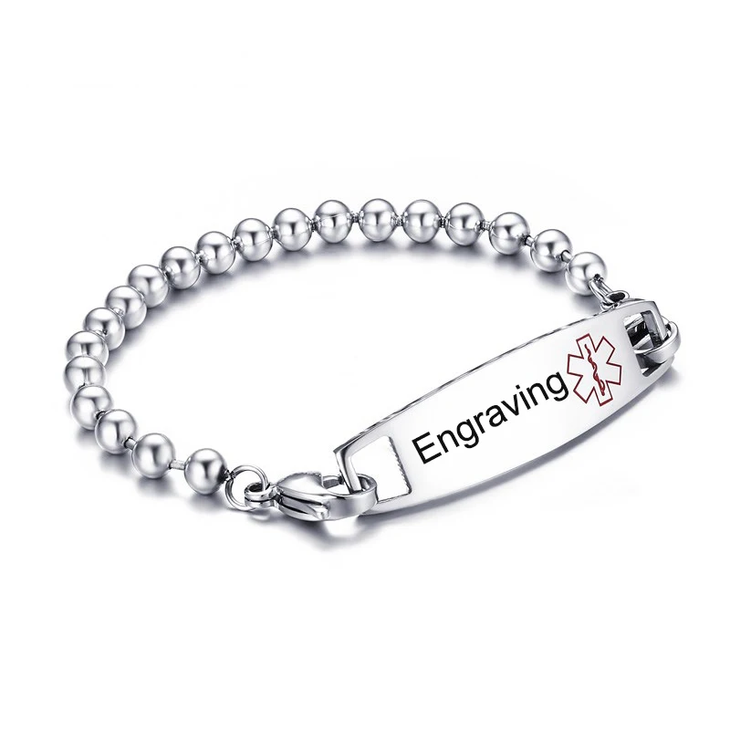 

Customizable Engraving Stainless Steel Medical Version of Medical Logo Bent Round Ball Steel Bracelet Jewelry for Men