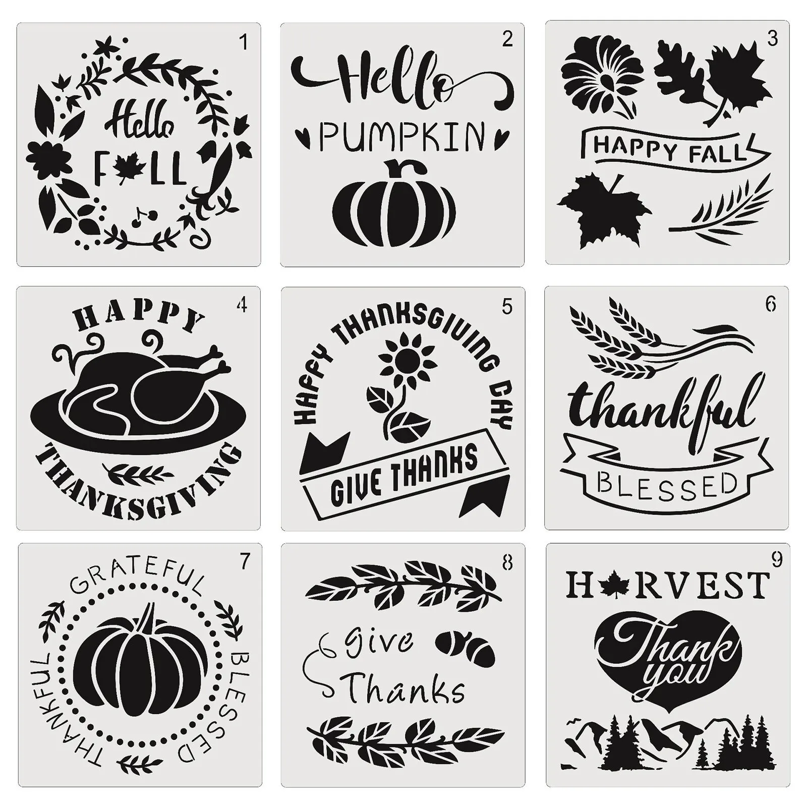 9-pcs Autumn Thanksgiving Template Kit Reusable Polyester Film For Painting Home Decoration On Wooden Wall #15 | Дом и сад