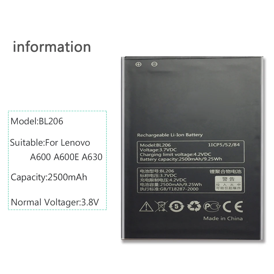 BL206 для Lenovo A600 A600E A630 A630E сменная батарея смартфона 2500 мАч A630E|Аккумуляторы