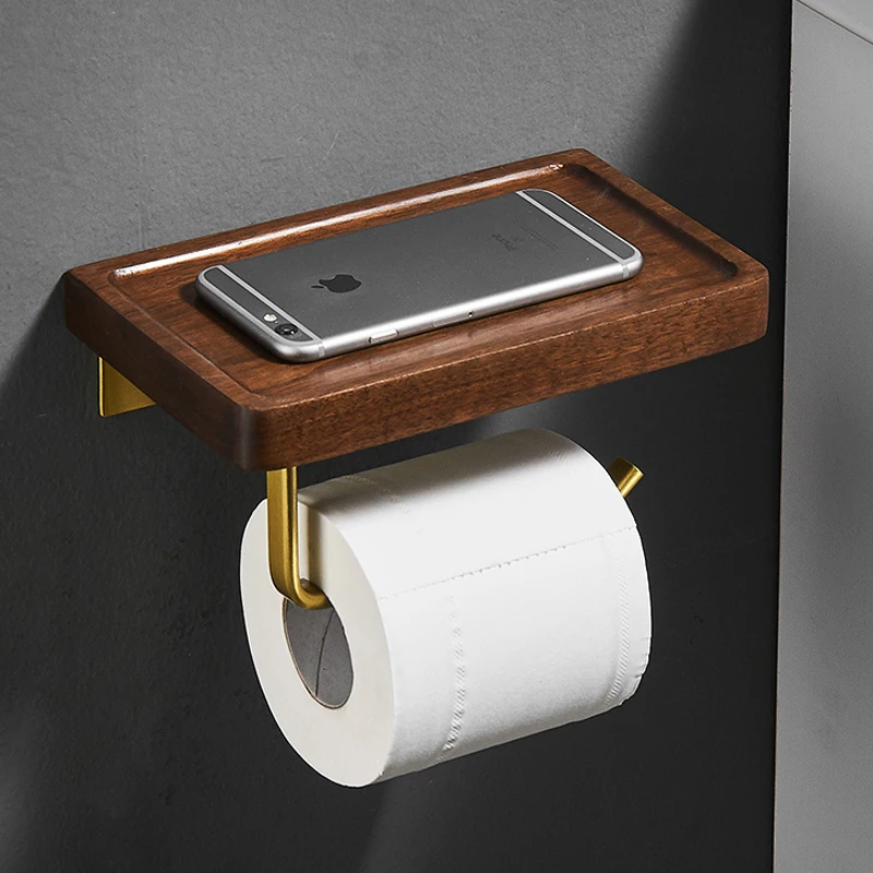 

Konco Solid wood Toilet Paper Holder Bathroom Wall Mount Storage rack Tissue Holder Bathroom Accessories