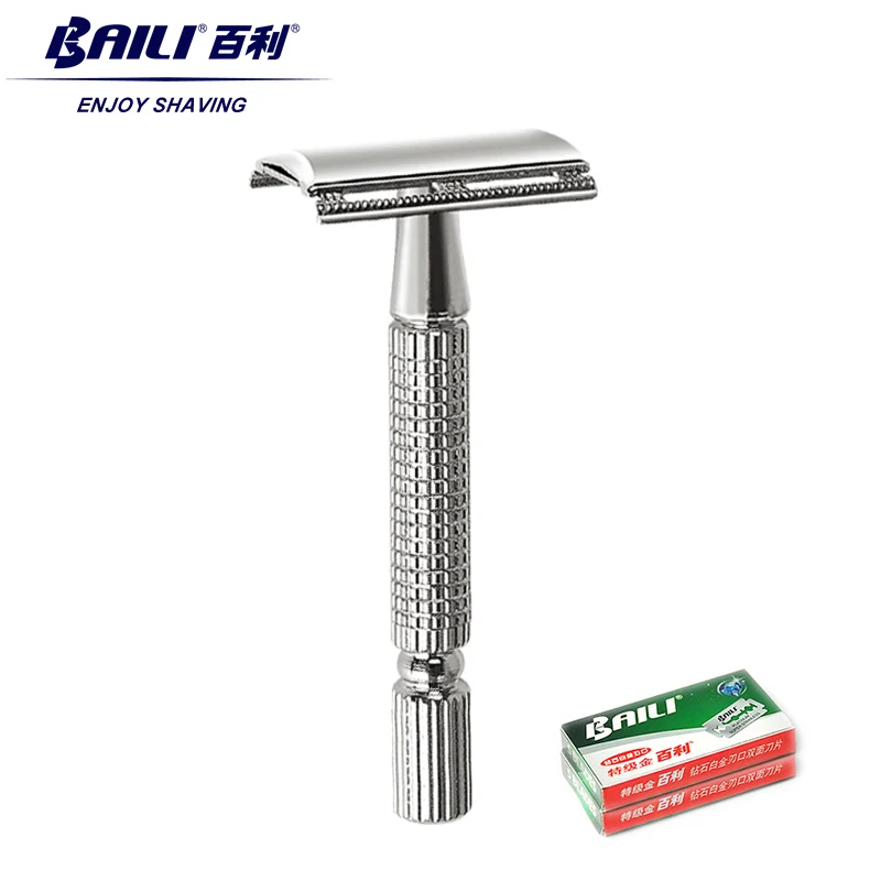 

BAILI Traditional Men's Manual Barber Beard Safety Razor Shaving Razor Men Shaver Handle Double Edge With 11 Blades BT131+BP001B