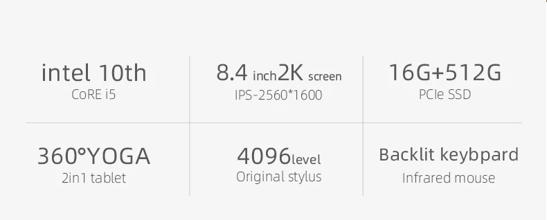 Топ ноутбук 8,4 дюймов Mix3Pro планшетный ПК intel quad core i5 10210Y 6M cache Backlitkeybaod Bluetooth 5G ips экран 16G 512G EMMC