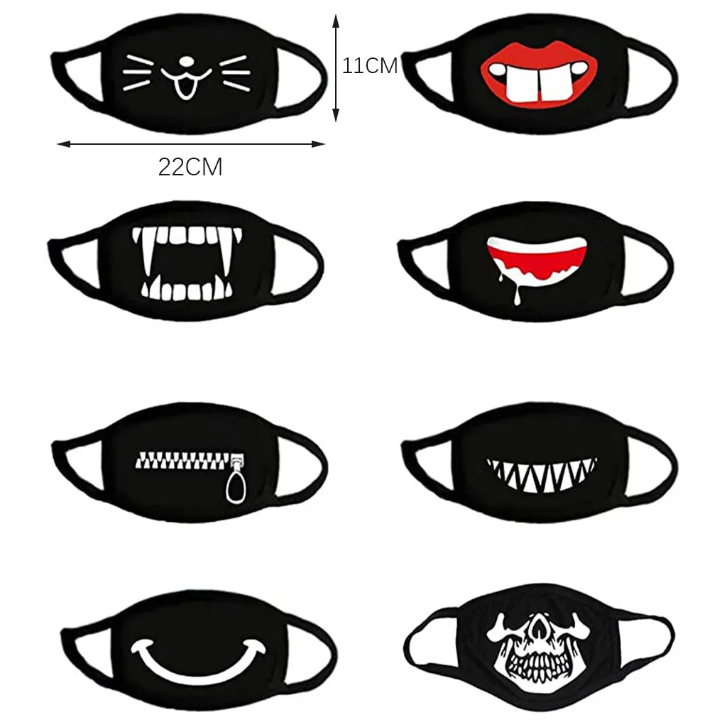 Черная хлопковая маска с милым принтом 8 шт. пылезащитная противотуманная для