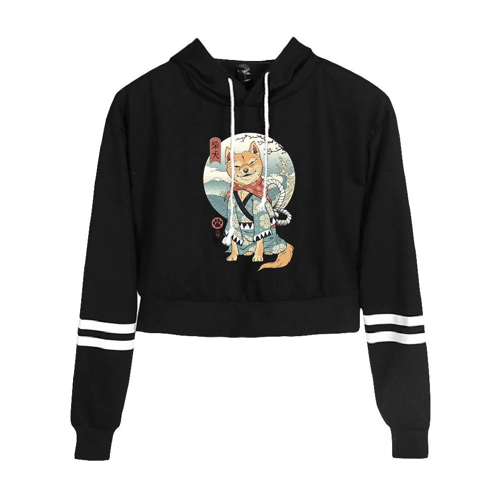 

Худи женское укороченное с длинным рукавом, пупком и капюшоном