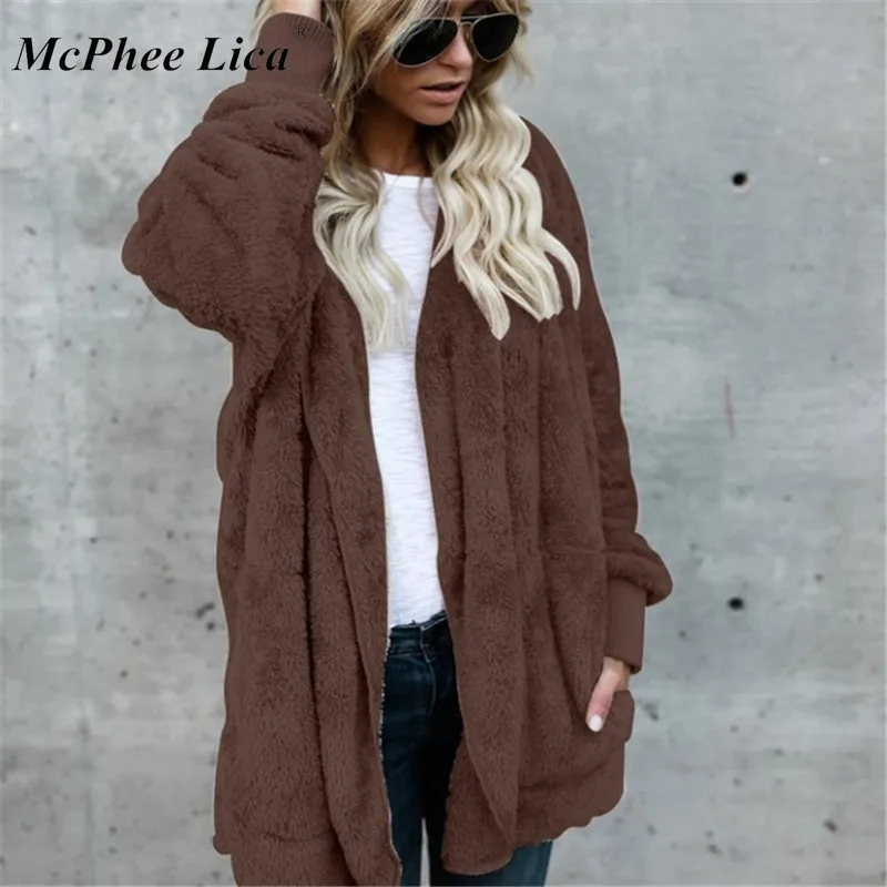 S 5XL пальто с искусственным мехом плюшевого мишки женская модная куртка открытым