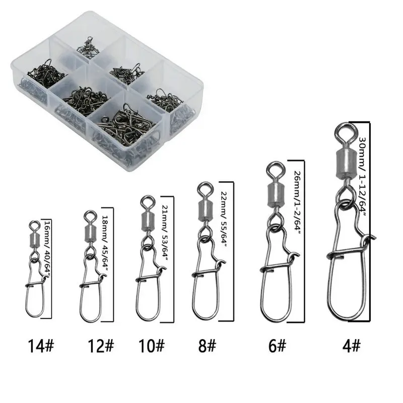 

120pcs/ Set Fishing Connector Barrel Swivels Snap 4#-14# Rolling Swivel For Fishhook Link Fishing Lure Accessories