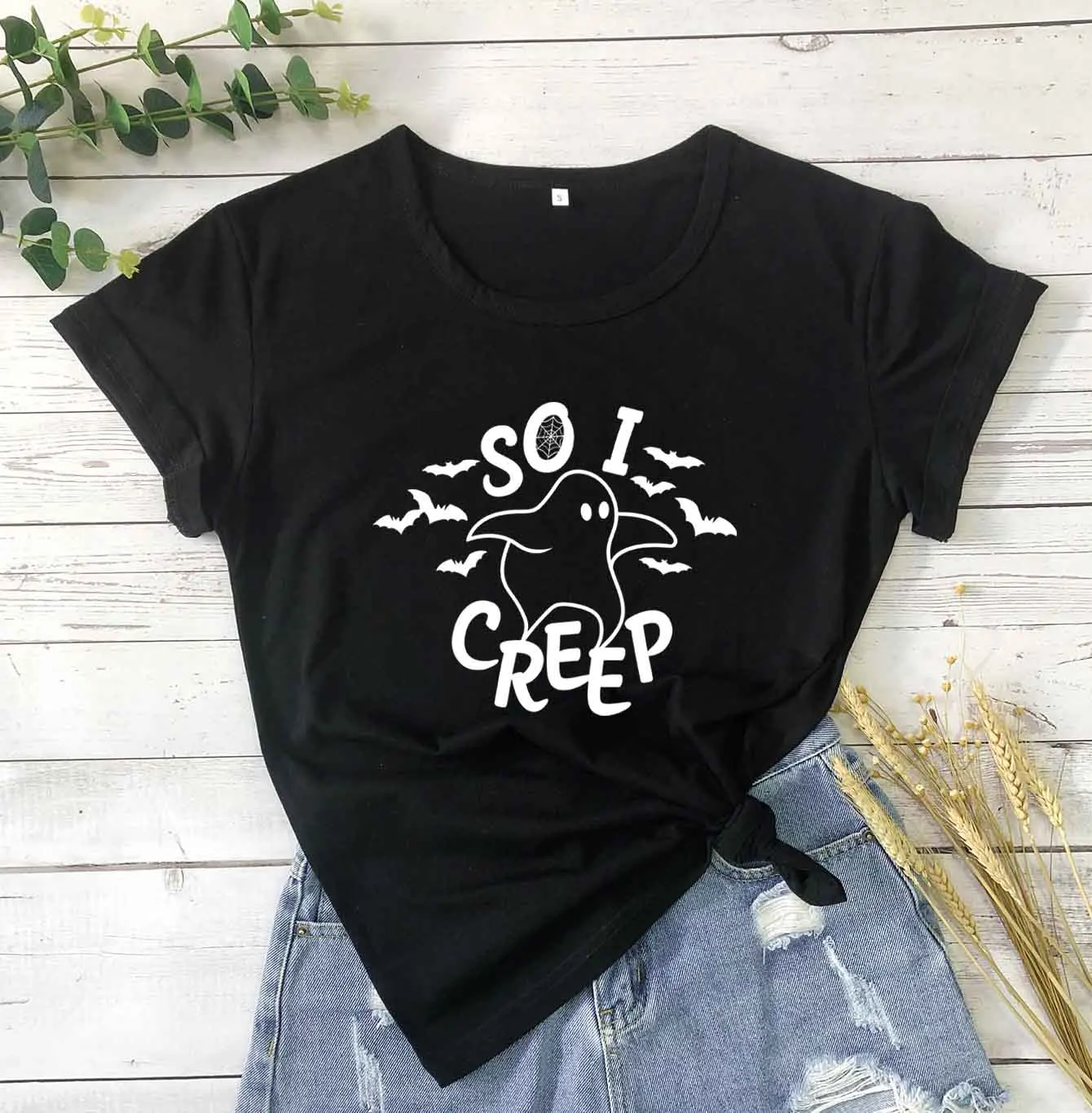 

So i creep halloween graphic ghost women fashion cotton t shirt vintage gothic party street style tees youngs street style tops