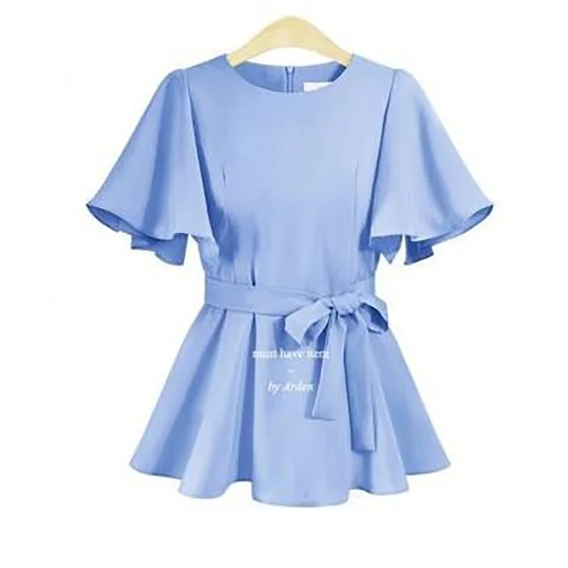 Женское шифоновое платье с поясом красное большого размера коротким рукавом