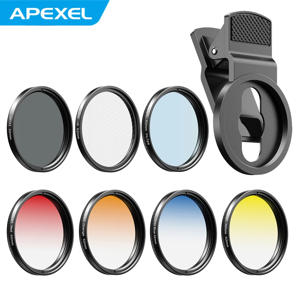 APEXEL 7в1 набор фильтров для объектива 52 мм ND32 фильтр CPL объектив 6 Point iPhone Samsung Huawei