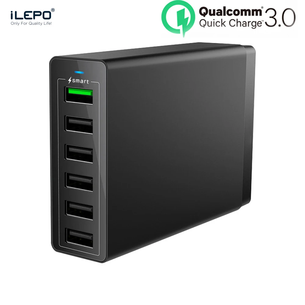 

ILEPO 50W 10A QC3.0 6 Ports USB Fast Charger For Samsung Huawei Xiaomi LG iPhone Mobile Phone Charger EU/US/UK/AU/KR Plug Cable