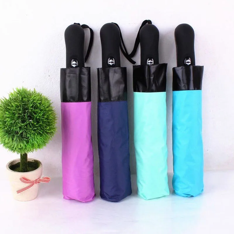 

Coated automatic Umbrellas reverse fashion color 3 folding sunlight inverted black plastic sunscreen umbrella free shipping sale