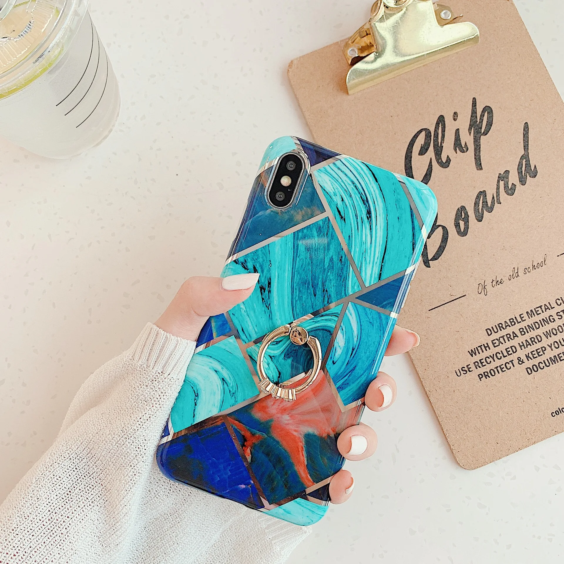 Geometric Marble Ring Stand Holder Phone Case For iPhone 11 Pro Max XR XS 6 6S 7 8 Plus X Luxury Soft Silicone Back Cover | Мобильные