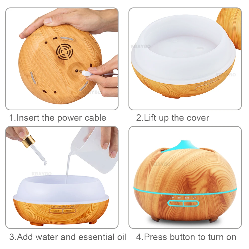 

Aroma Essential Oil Diffuser Ultrasonic Air Humidifier with Wood Grain 7 Color Changing LED Lights for Office Home Bedroom 400ml