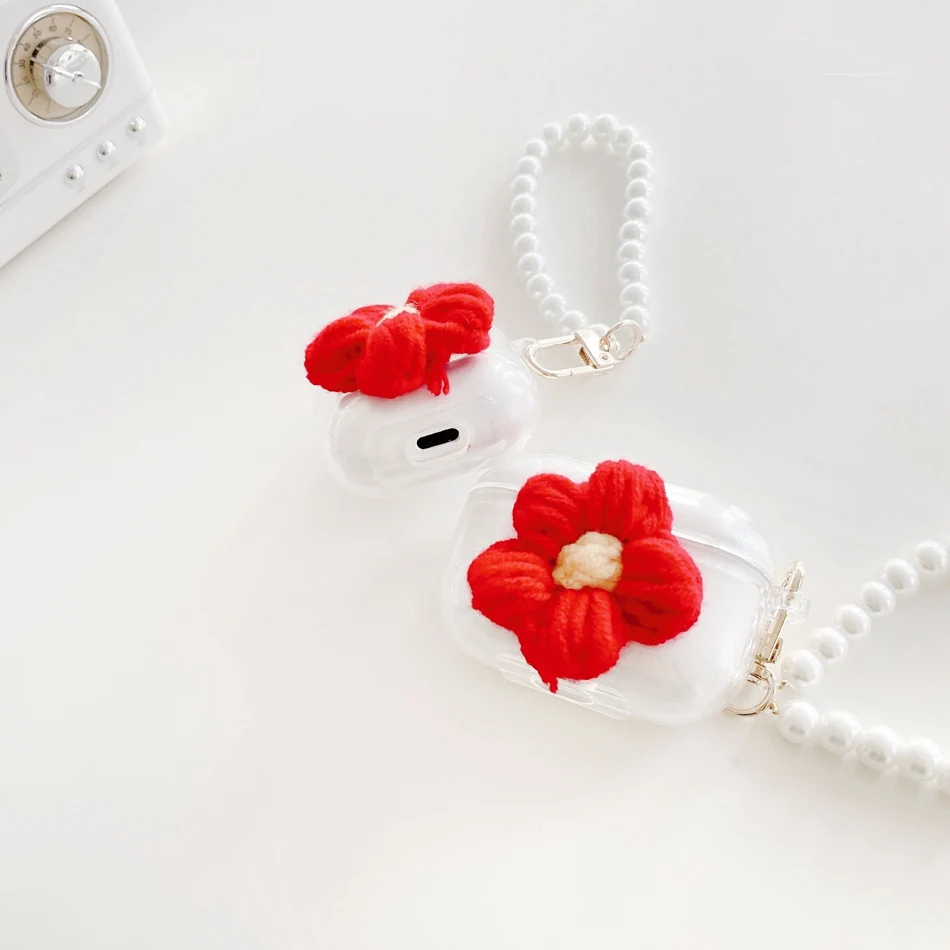 

For Airpods Case Luxury Flower Pearl Anti-lost Lanyard Keychain Case for Airpods PRO Silicon Earphone Cover for AirPods 2 Case