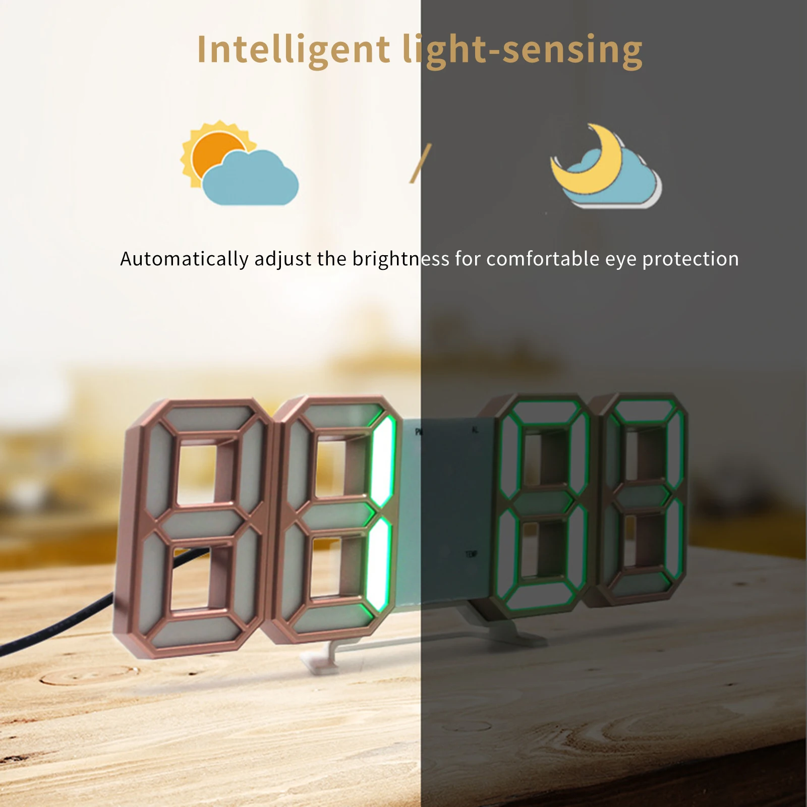 

3D Led Digital Alarm Clock Light Sensor USB Wall Clock Light For Home Kitchen Office Living Room Bedroom