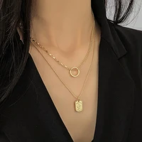 double layered portrait pendant necklace for women sweater chain stainless steel niche choker chain necklace jewelry accessories