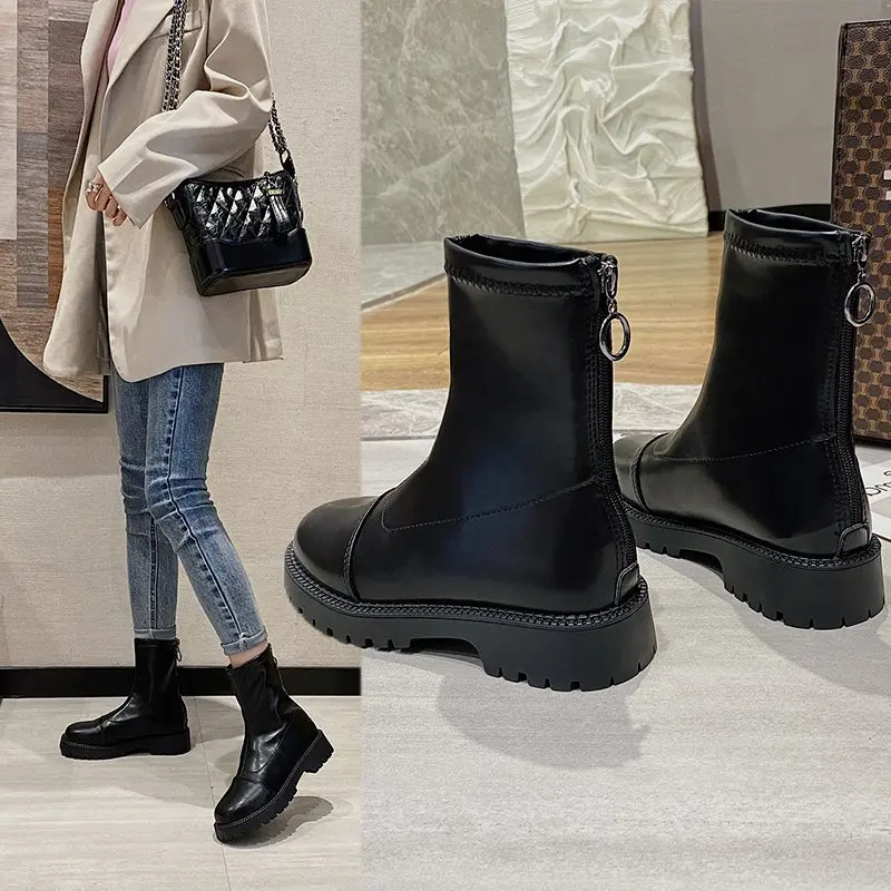 Women's Winter Boots Black Short Plush Fashion Boots Leather Ankle Boots Casual Motorcycle Shoes Warm Boots Female Women Shoes Women's Winter Boots Black Short Plush Fashion Boots Leather Ankle Boots Casual Motorcycle Shoes Warm Boots Female Women Shoes