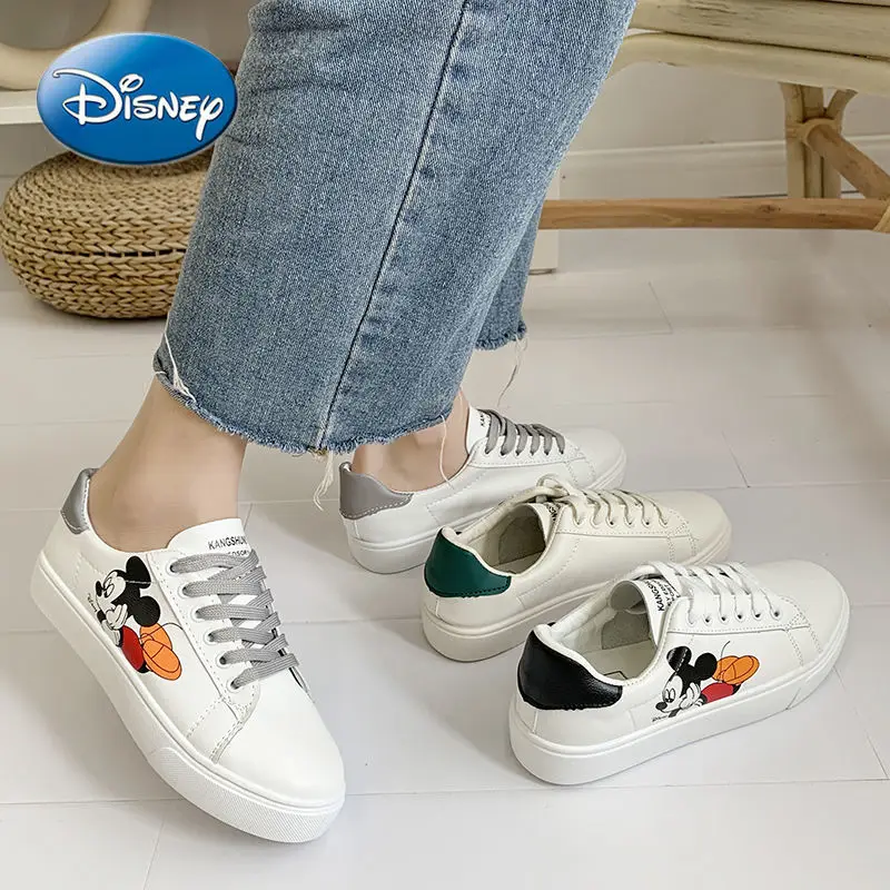 

Новые женские кроссовки на плоской подошве Disney, универсальные белые кроссовки для студентов с Микки Маусом