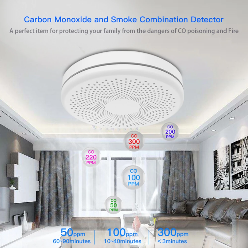 Tuya 2 in 1 Smoke Sensor CO Carbon Monoxide Detector Alarm Built-in 85dB Sound Alert LED Indicator Home Security Protection Fire images - 6