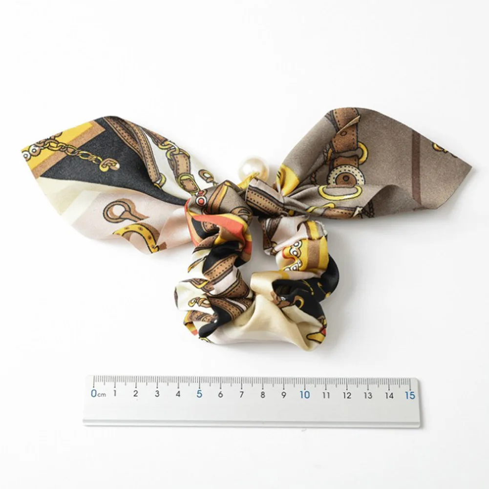 

Korea Women Scrunchie Lovely Rabbit Ear Hair Rope With Pearl Girls Printed Headwear Elastic Hair Bands Ponytail Hair Accessories