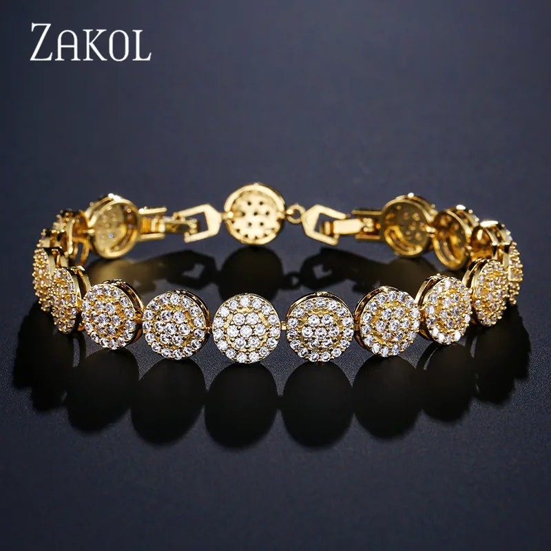 Gold Color ZAKOL Очаровательный цветок браслет ручной набор микро инкрустация ремесло AAA+ CZ браслет украшенный стразами бижутерия для женщин и девочек FSBP2029 - Окраска металла: Gold Color
