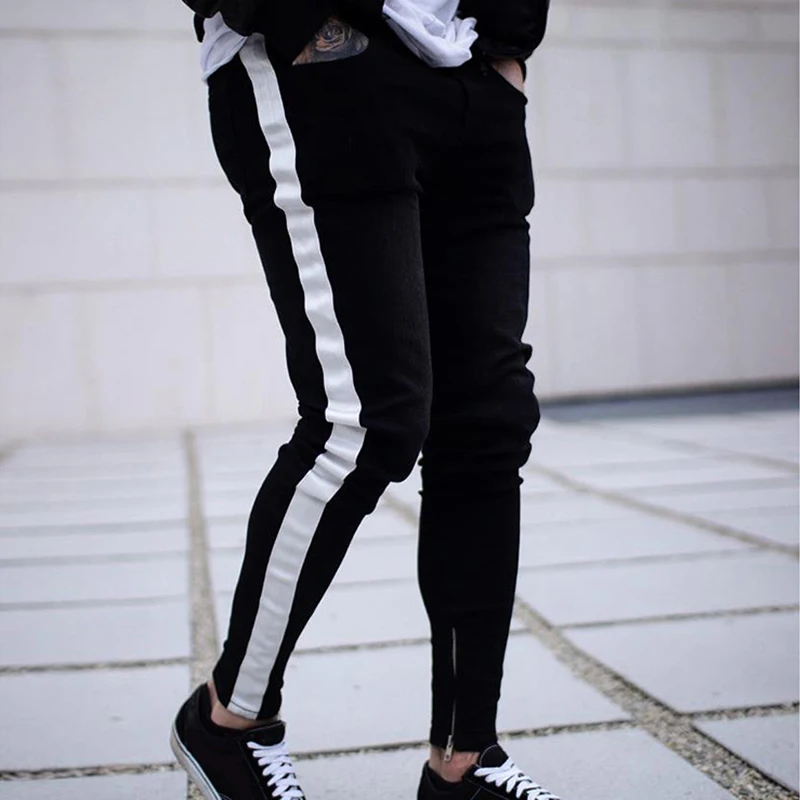 NIBESSER обтягивающие джинсы для мужчин в стиле хип-хоп полоску эластичные