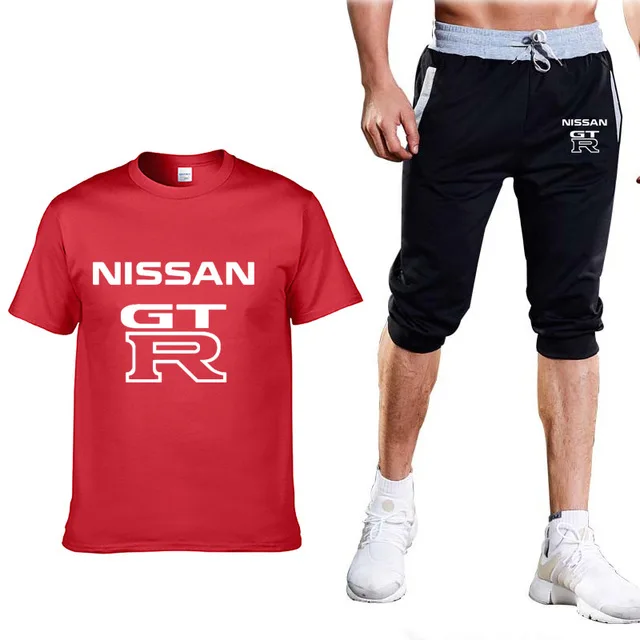Мужские летние костюмы GTR с логотипом автомобиля однотонная мужская футболка