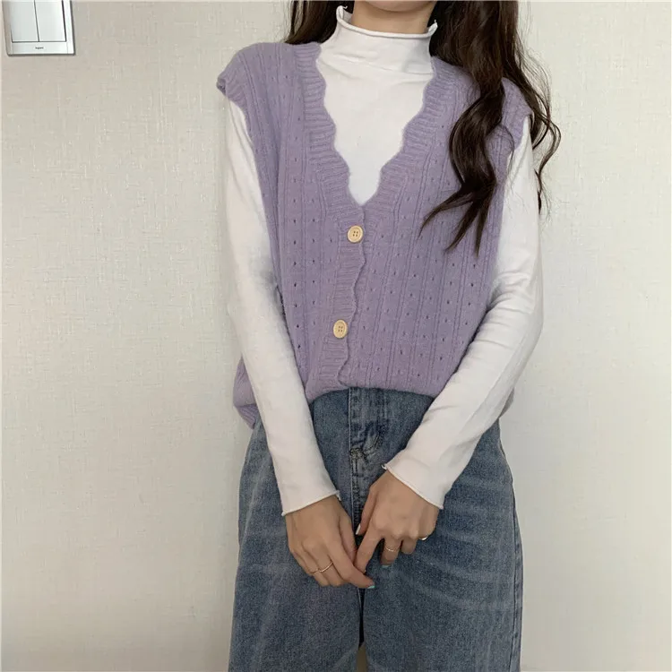 

Women Sweater Vest Spring 2021 Autumn Women Short Loose Knitted Sweater Sleeveless Ladies V-Neck Pullover Tops Female Outerwear