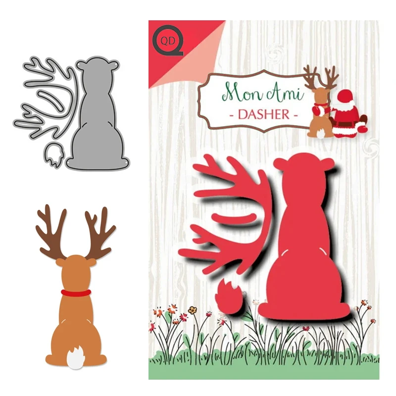 

Christmas Deer Back Shadow Cutting Dies Stamps Dies Scrapbooking Mold Cut Diy Handmade Tools Craft Decoration Metal Cutting Dies