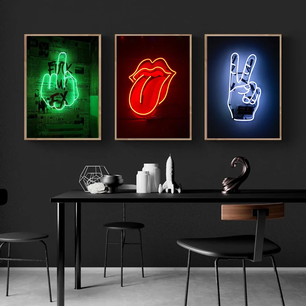 

Middle Finger Print Rude Finger Line Drawing Canvas Painting Posters Funny Rolling Stones Picture Wall Art Bedroom Decor Cuadros