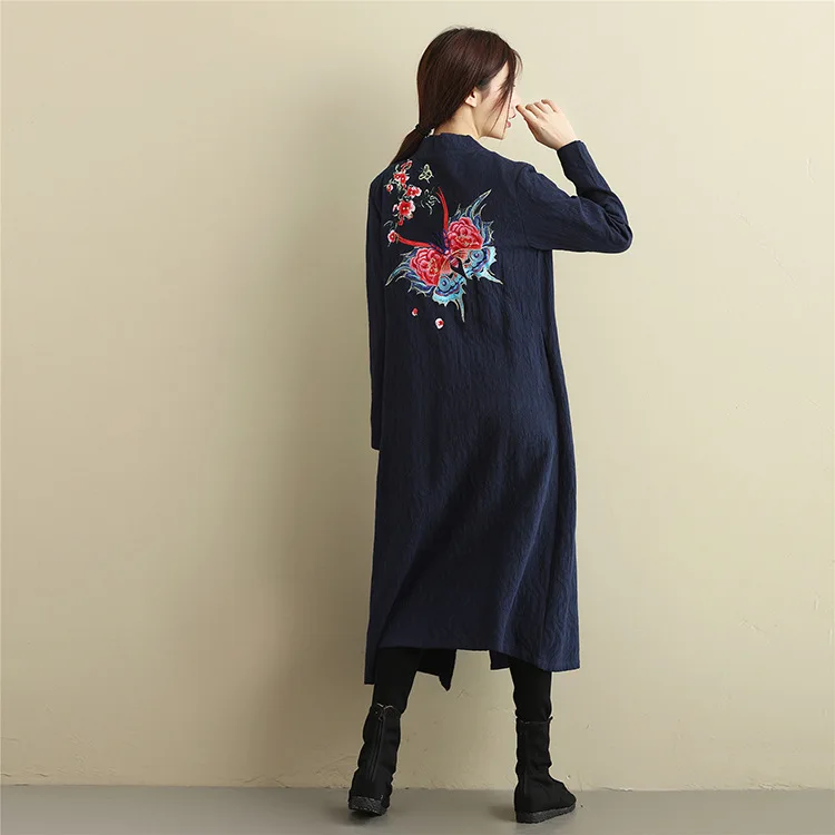 Этническая одежда хлопковая конопляная с цветочной вышивкой на спине Бабочка