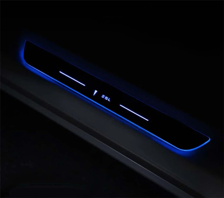 Интерьерные аксессуары для Tesla модель 3 модель 3 led порог двери порог приветственные огни педаль отделка Декоративная наклейка на рамку