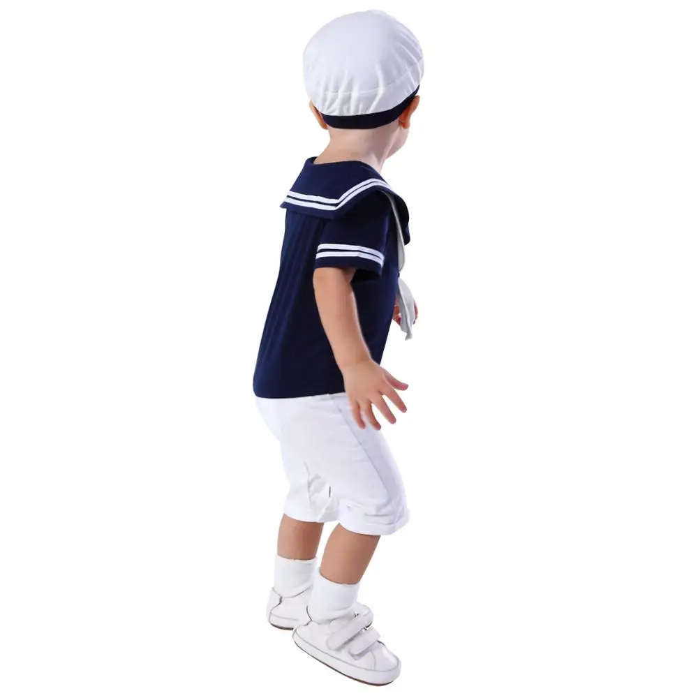 Baby Boy Sailor Romper with Hat Boys Navy Cosplay Uniform Costume Toddler Infant Carnival Outfit Newborn Anchor Cotton Clothes |