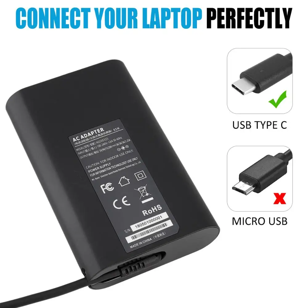 Новый блок питания USB Type C мощностью 65 Вт адаптер переменного тока для Dell LA65NM170