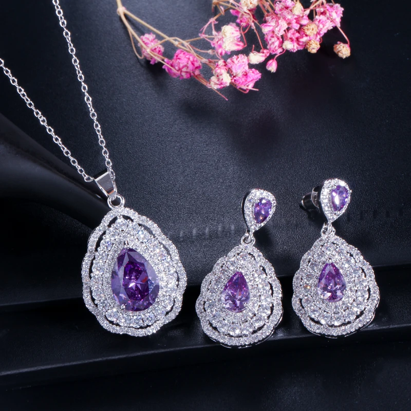Серьги и ожерелье в виде ослепительной груши|3 piece jewelry sets|earrings and necklacefashion set |