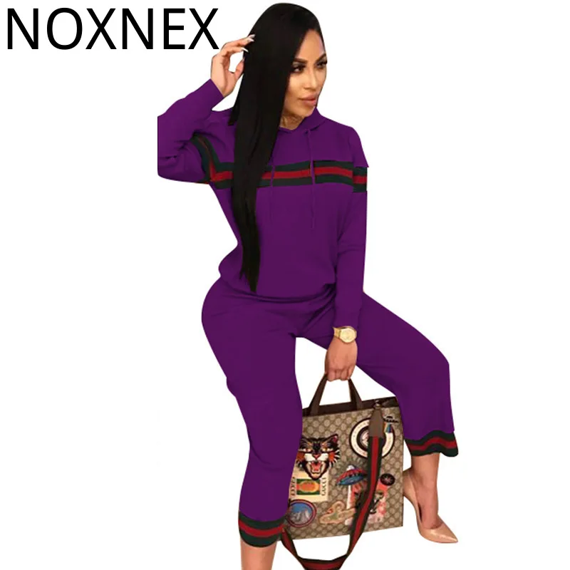 

NOXNEX Casual Hoodie Two-piece Suit Women Two Pieces Ribbons Patchwork Overalls For Women Full Length Body Femme