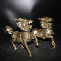 8chinese folk collection old bronze unicorn statue fire unicorn unicorn a pair office ornaments town house exorcism
