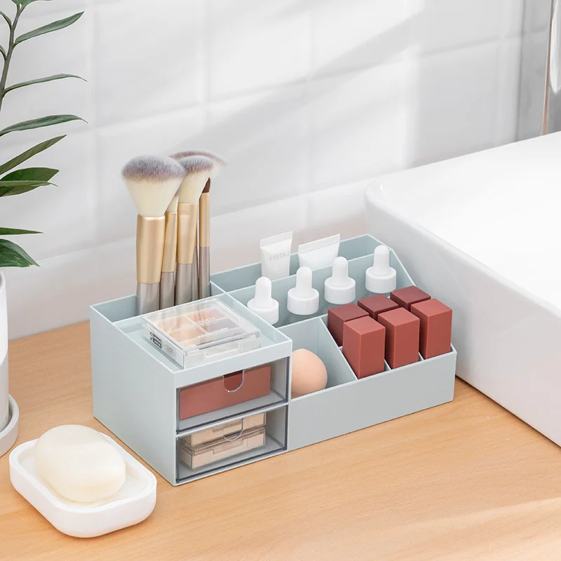

Fowecelt Jewelry Box Make Up Organizer Cosmetic Container Large Capacity Storage Box Desk Organizer Stationery Plastic Box