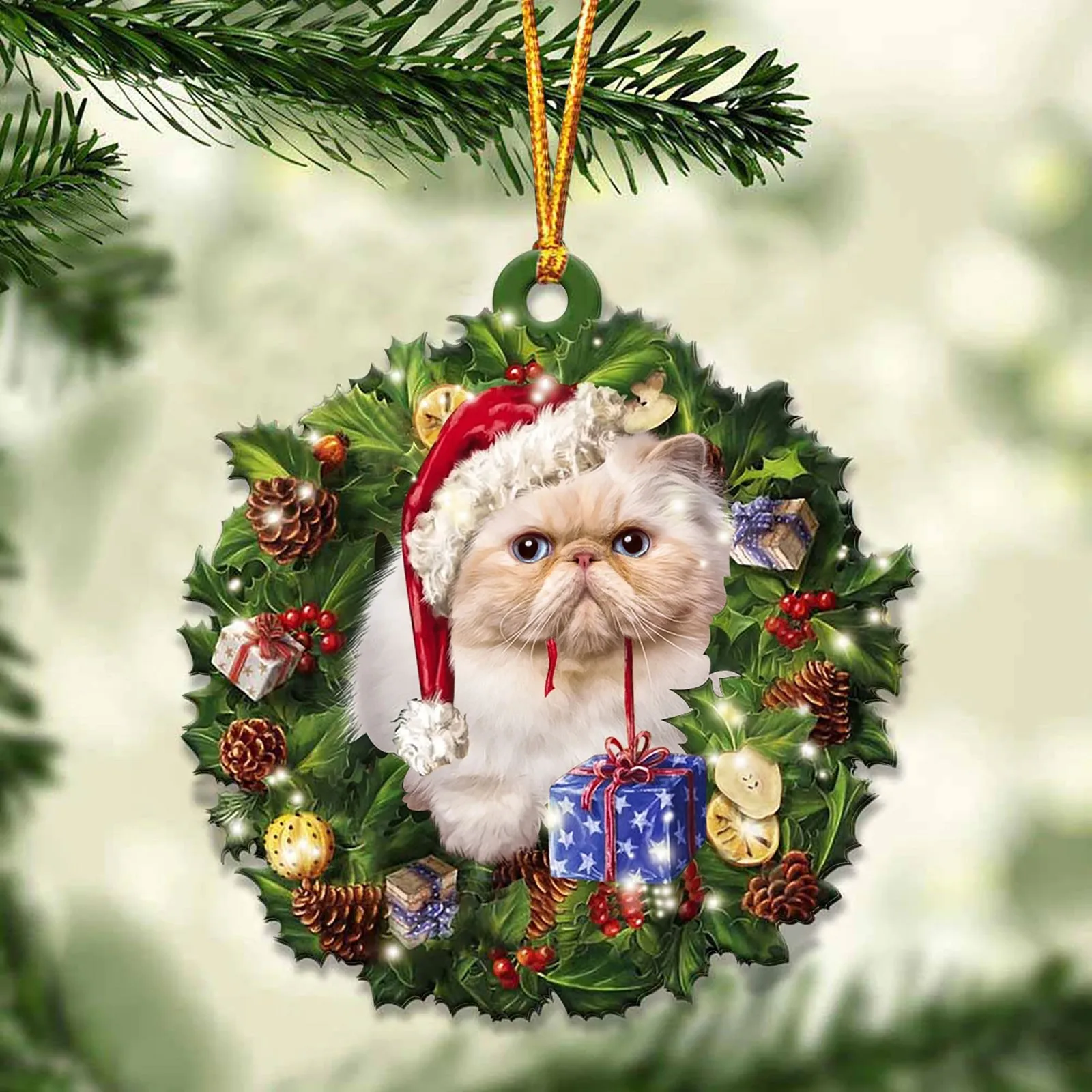2022 Новогодняя кавайная кошка подвесная дверь из смолы Рождественская елка